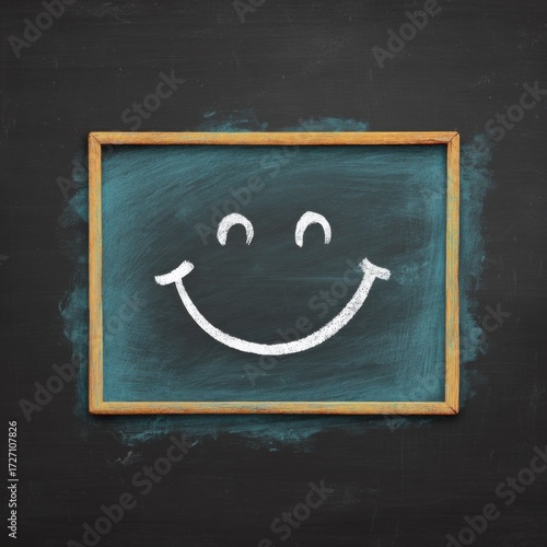 Simple Chalkboard Smiley Face Drawing on a Black Background