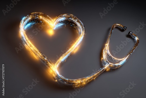 Stethoscope Forming Heart Shape with Glowing Light Effects