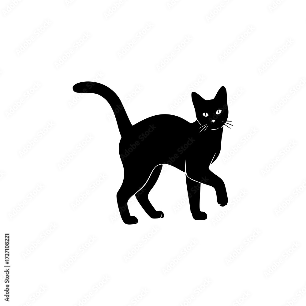 Obraz premium Silhouette of a black cat walking with its tail up.
