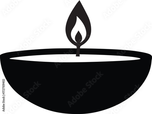 Diya Lamp Silhouette – Traditional Oil Lamp Vector for Diwali and Festive Decoration