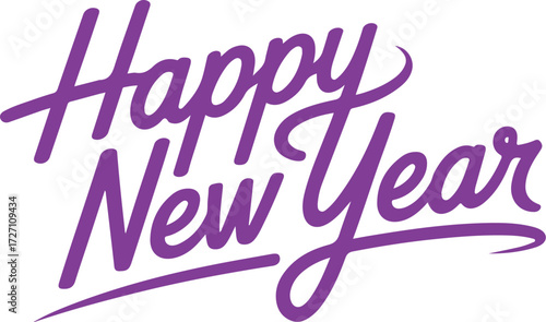 Stylish happy new year greeting in purple script against a creating a festive and celebratory mood for holiday cards and social media posts