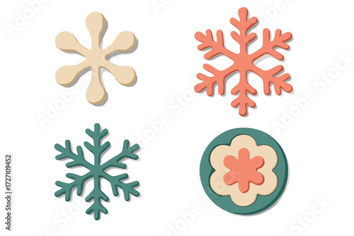 Decorative winter-themed sugar decorations for festive baking and holiday celebrations in cozy kitchens