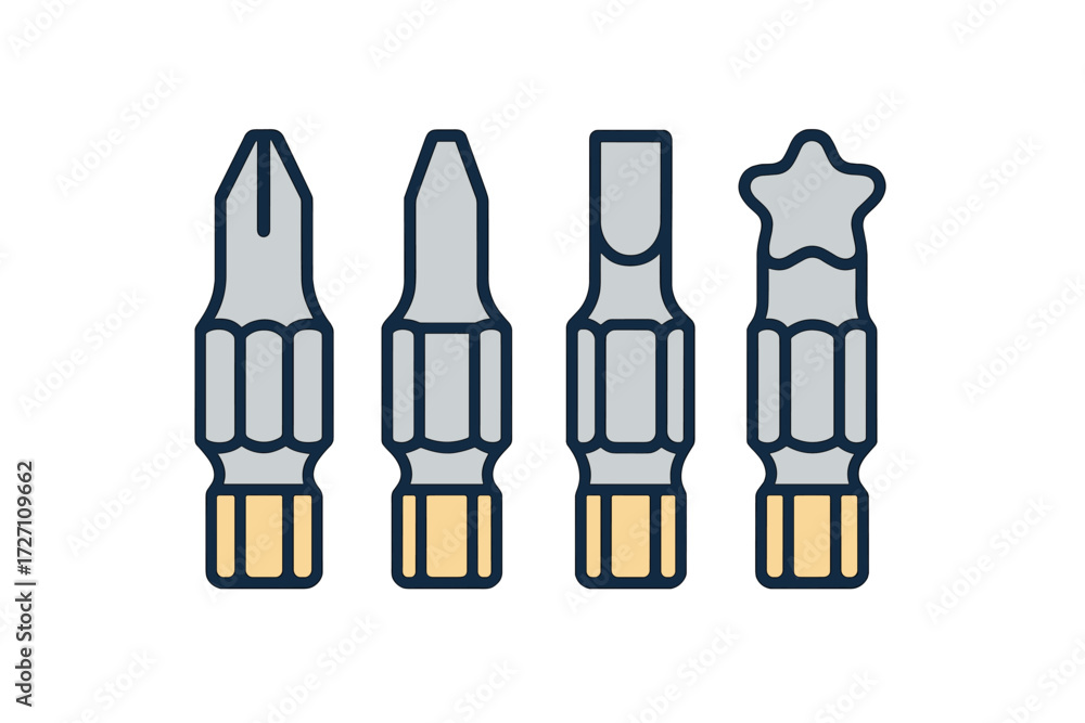 Various screwdriver heads displayed on a plain background highlighting their shapes and features for tool identification and usage