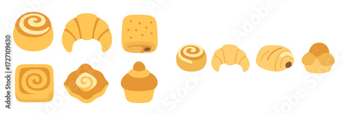 Delicious assortment of freshly baked pastries and sweets on a bright background