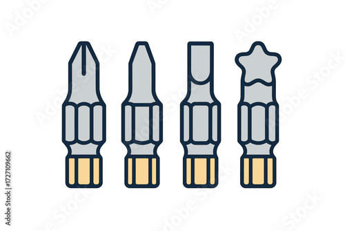 Various screwdriver heads displayed on a plain background highlighting their shapes and features for tool identification and usage