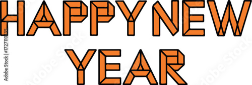 Orange happy new year text against a in a digital segmented style perfect for holiday greetings and festive designs to celebrate the start of a new year
