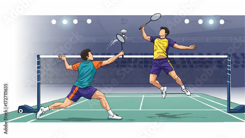 illustration of two badminton players competing