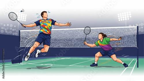 illustration of two badminton players competing