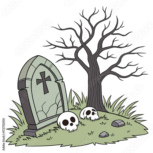 Spooky Gravestone Halloween Cartoon Illustration