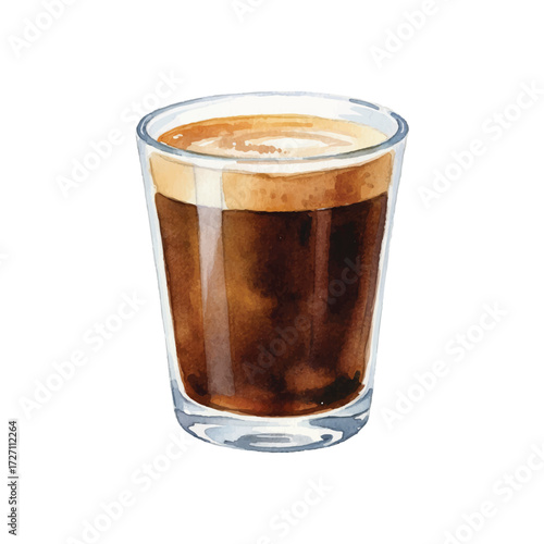 Watercolor Americano Coffee Glass Vector Illustration Isolated on White Background, Hot Black Coffee Clipart for Café, Menu, and Beverage Design