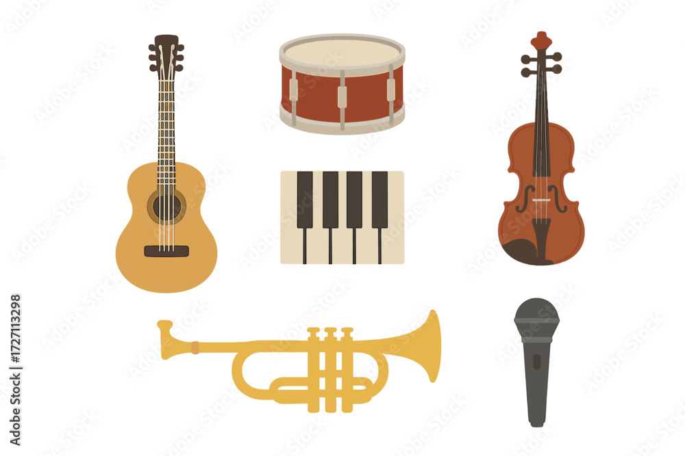 Naklejka premium Collection of musical instruments arranged in a playful design showcasing creativity and harmony in sound
