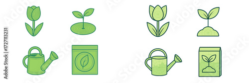 Beautiful collection of simple plant and gardening icons showcasing growth and nurturing of nature in a modern design