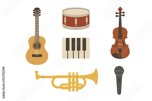 Collection of musical instruments arranged in a playful design showcasing creativity and harmony in sound