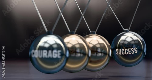 Courage creates success. Elegant metaphor showing power of the courage and its effects on success. Mutual and self inforcing link between courage and success. Video can be looped