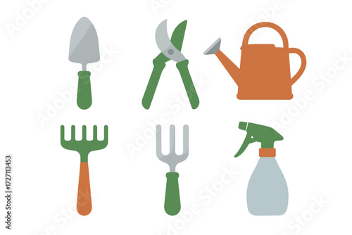 Gardening tools displayed on a white background for planting and maintenance