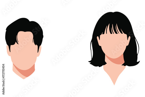 Minimalist portrait of a young couple isolated on white background, showcasing modern design and clean lines in a simple yet elegant composition vector