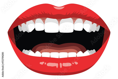 Illustration of open mouth with teeth isolated on white background, showcasing oral hygiene, dental care, and the importance of a healthy smile for overall wellbeing vector