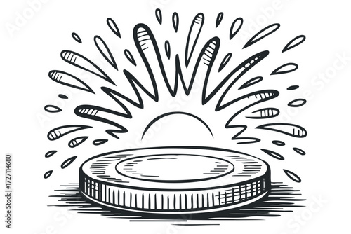 Hockey Puck Splash Dynamic Action. Vector hand drawn illustration