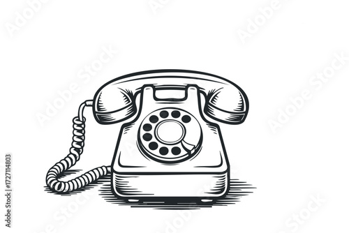Vintage Rotary Dial Telephone. Vector hand drawn illustration