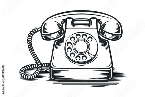 Vintage rotary dial telephone illustration. Vector hand drawn illustration