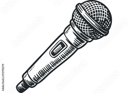 Hand Drawn Microphone Line Art. Vector hand drawn illustration
