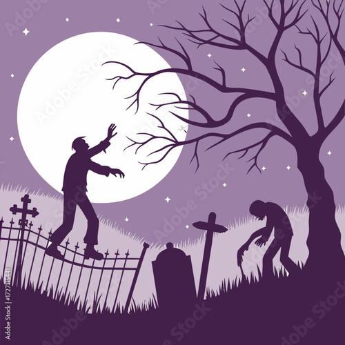 Zombie Graveyard Silhouette Halloween Illustration