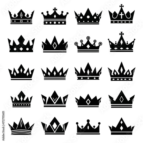 Collection of elegant royal crowns in various sophisticated designs perfect for prestige projects and luxury branding