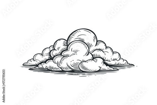 Detailed Cumulus Cloud Sketch on White Background. Vector hand drawn illustration