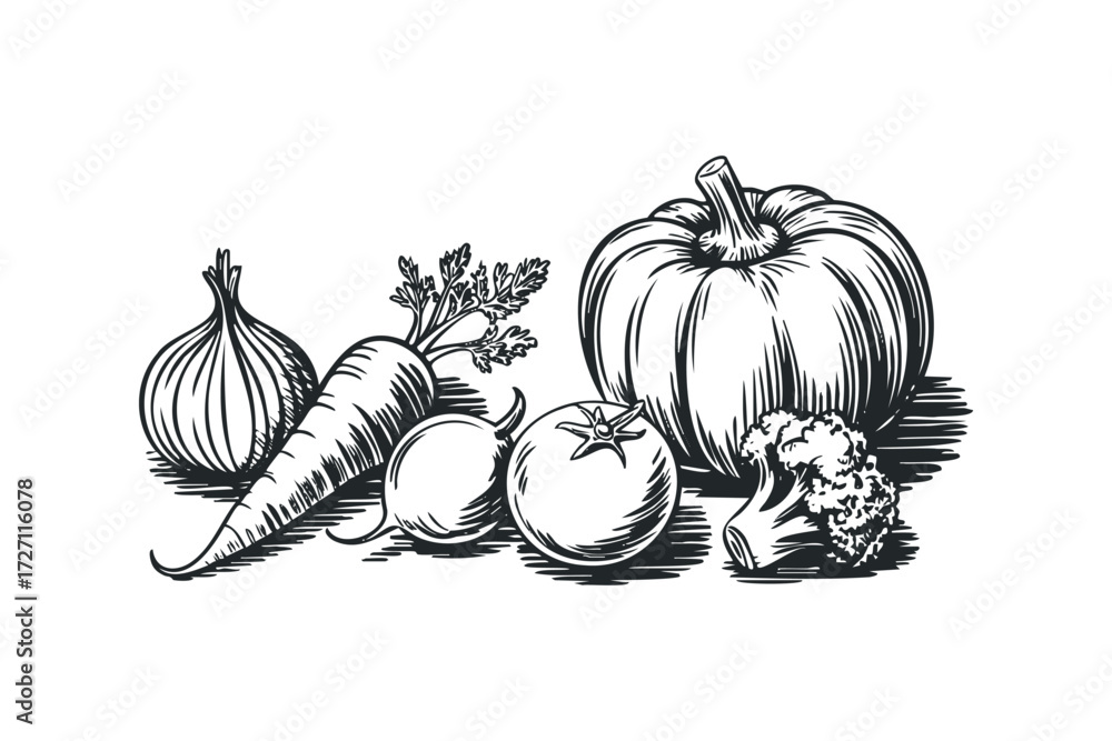 custom made wallpaper toronto digitalHand drawn black and white composition of vegetables. Vector hand drawn illustration