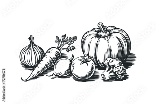 Wallpaper Mural Hand drawn black and white composition of vegetables. Vector hand drawn illustration Torontodigital.ca