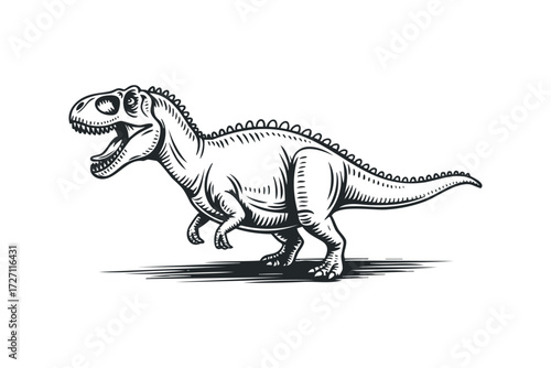 Black and white prehistoric Tyrannosaurus Rex creature. Vector hand drawn illustration