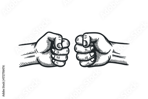 Two Fists Symbolizing Strength and Conflict. Vector hand drawn illustration