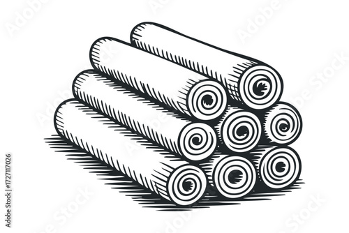 Stack of rolled cinnamon sticks. Vector hand drawn illustration