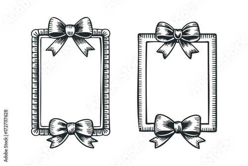 Ornate Frame with Decorative Bows and Border. Vector hand drawn illustration