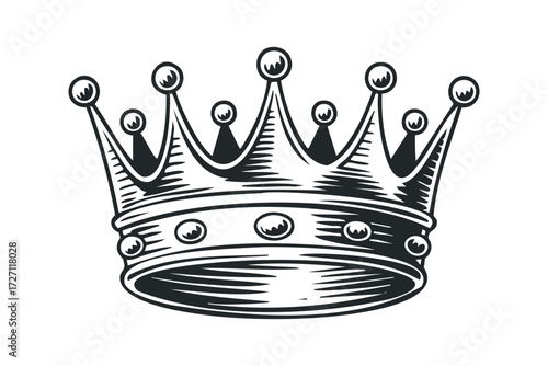 Ornate royal crown with jewels and spikes. Vector hand drawn illustration