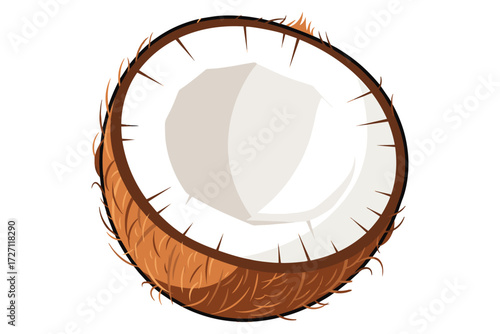 A halved coconut isolated on white background showcases its white flesh and brown shell, perfect for tropical themes and healthy eating concepts vector