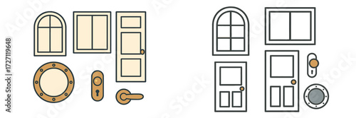 Door and window design collection featuring various styles and shapes for home improvement projects