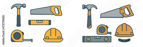 Tools commonly used in construction and DIY projects displayed on a clean background for easy identification