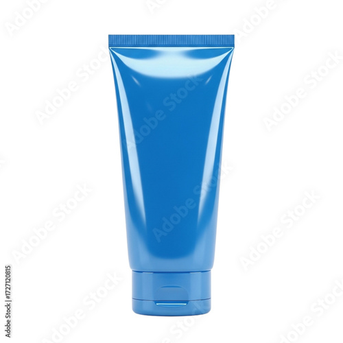 Shiny blue plastic squeeze tube with flip top cap isolated on transparent background