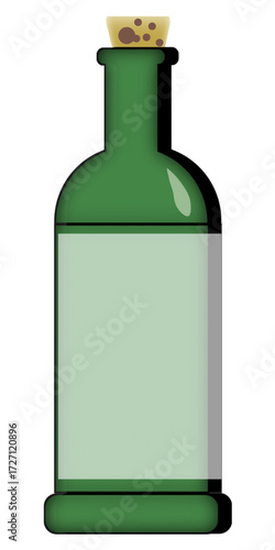 Elegant green glass bottle sealed with natural cork, ready for your bespoke label design, perfect for wine or spirits branding projects.