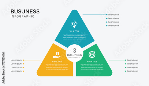 3 Step Modern Triangle Business Infographic with Three Segments