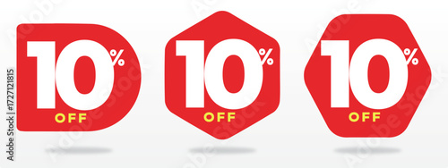 10% off, business, percent, value, price, liquidation, offer, discount, sticker, sale, marketing, campaign, sign, shop, promo. Vector, icon, set, design