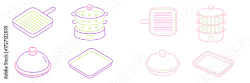 Kitchen tools and utensils arranged in a minimalist style for cooking and food preparation tasks