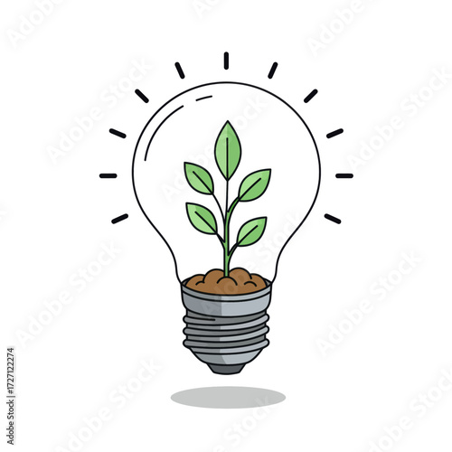 Green Idea Concept Vector Illustration of a Light Bulb with a Growing Plant Symbolizing Sustainability and Innovation