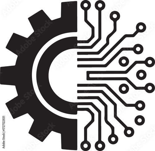 Stylized gear and circuit board fusion technology engineering