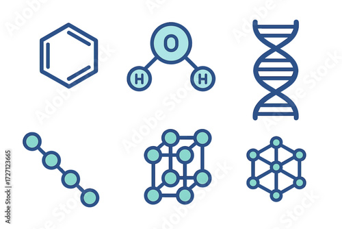 Visual representation of molecular structures and biological elements in a scientific illustration