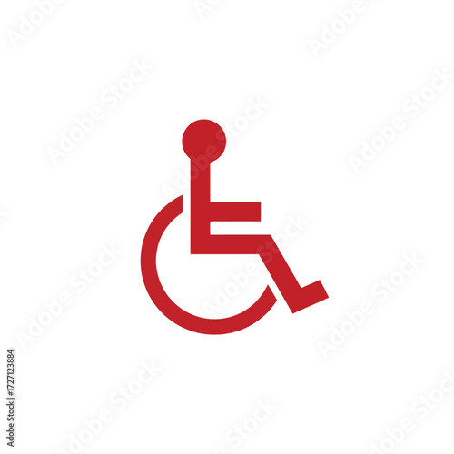 Red wheelchair icon on a white background - vector graphic representing accessibility and disability