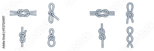 Different types of knots illustrated clearly with detailed line drawings for easy understanding and learning of knot techniques