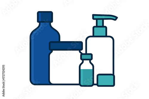 Various cosmetic and personal care products arranged on a clean white background in a minimalist style