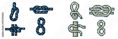 Various knot designs displayed in a digital art style showcasing different knotting techniques and patterns